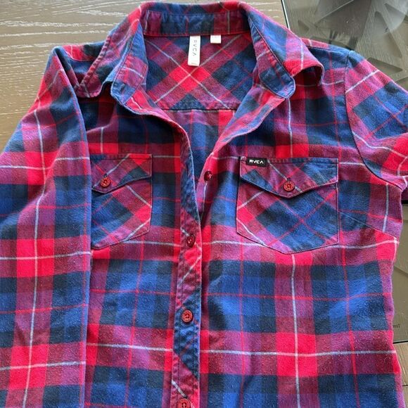 RVCA Women’s Plaid Blue Red Long Sleeve Button Down Casual Shirt Size Small GUC - Picture 12 of 12